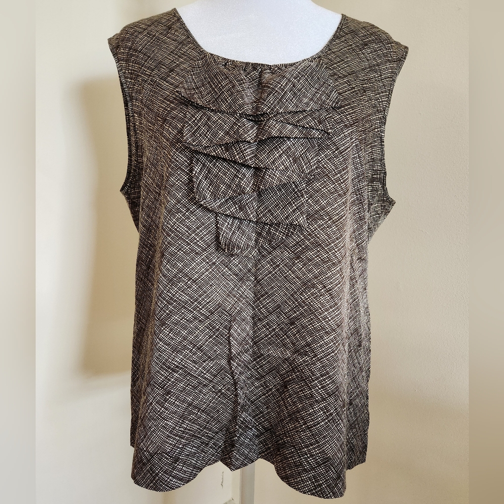 Talbots Silk Blend Sleeveless Brown Ruffle Blouse Size 8